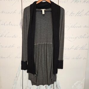 White + Warren Silk Cashmere Blend Open Front Cardigan Gray Black Womens Large